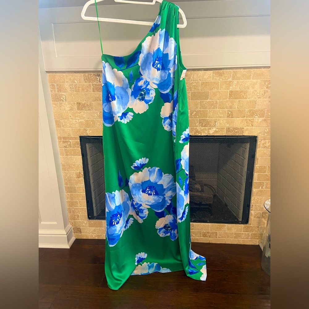 Sugarlips Green and Blue Floral One Shoulder Dress